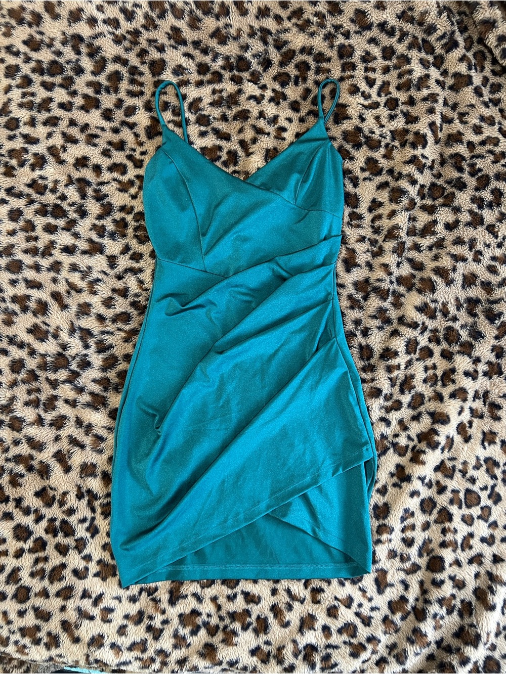 Windsor Teal Wrap-Accent Mini Dress